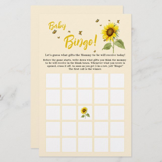 蝶とヒマワリベビービンゴゲームフライヤー (正面/裏面)