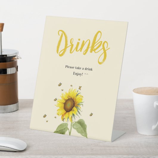 蝶とヒマワリ赤ちゃんシャワー飲料 台座サイン (インサイチュ)