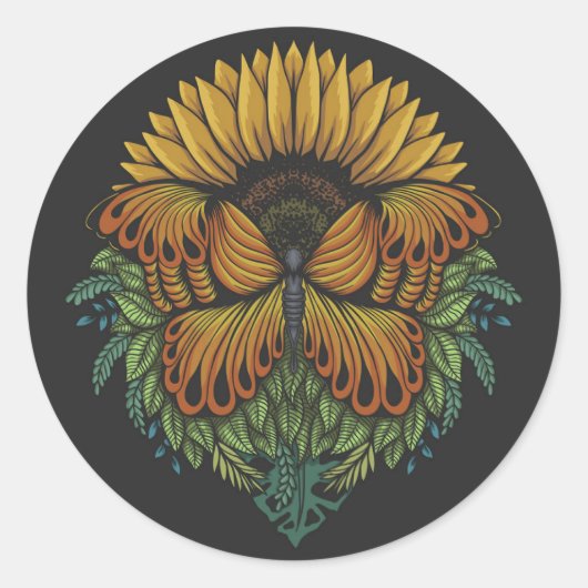 蝶とヒマワリ ラウンドシール (正面)