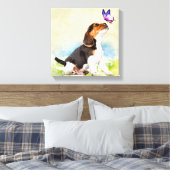 蝶とビーグルの子犬 キャンバスプリント (インサイチュ (寝室))