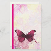 蝶とピンクと黄色の水色の花 便箋 (正面/裏面)