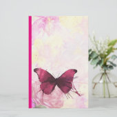 蝶とピンクと黄色の水色の花 便箋 (スタンド正面)