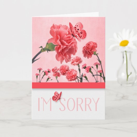 蝶とピンクのカーネーションごめんなさい カード (小さな植物)