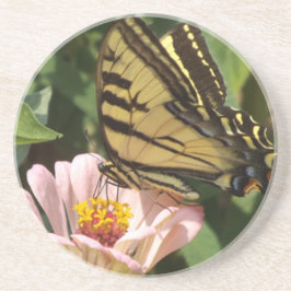 蝶とピンクのフラワーコースター コースター