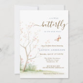 蝶とピンクの春の花の女の子 ベビーシャワー 招待状 (正面)