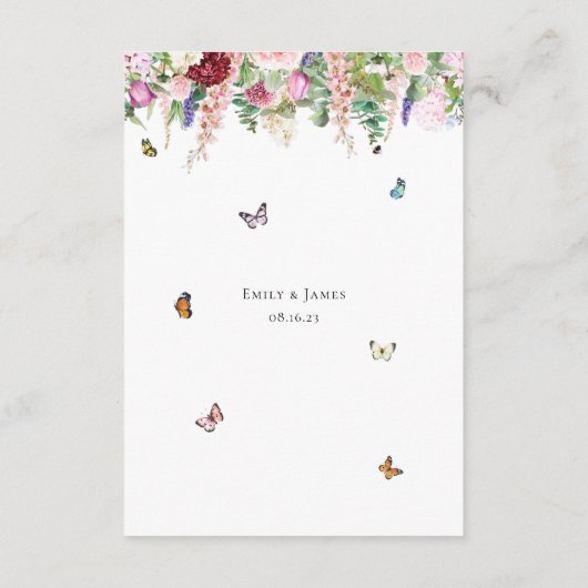 蝶とピンクの紫の花 エンクロージャーカード (裏面)