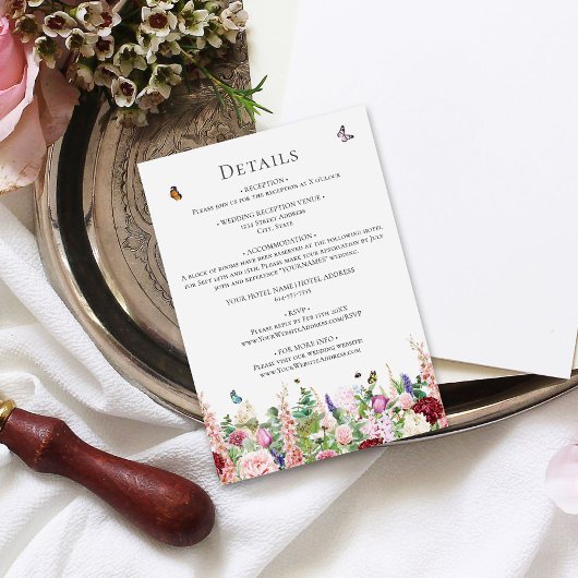 蝶とピンクの紫の花 エンクロージャーカード