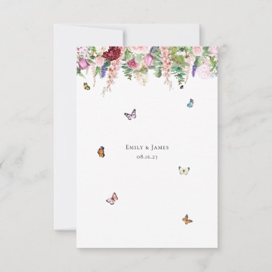 蝶とピンクの紫の花 出欠カード (裏面)