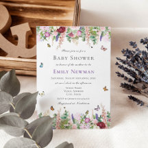 蝶とピンクの紫色の花ベビーシャワー