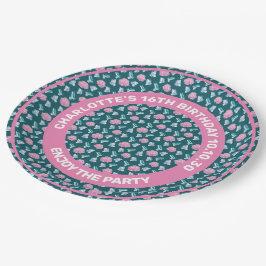 蝶とピンクの花のシームレスなパターン ペーパープレート