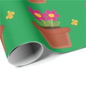 蝶とピンクの花の鉢 ラッピングペーパー (ロールコーナー)