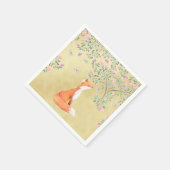 蝶とピンクの花を持つキツネ スタンダードカクテルナプキン (角)