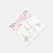 蝶とピンクの菊 スタンダードカクテルナプキン (角)