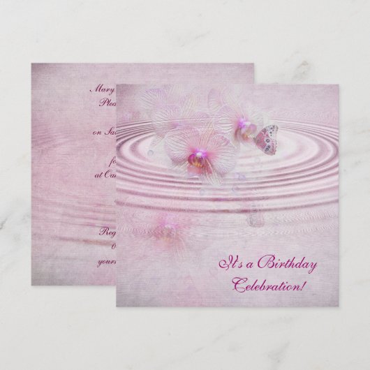 蝶とピンクの蘭 招待状 (正面/裏面)