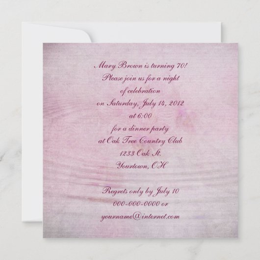 蝶とピンクの蘭 招待状 (裏面)