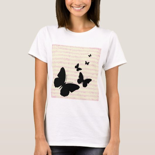 蝶とピンクの音符 Tシャツ (正面)
