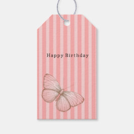 蝶とピンクストライプの誕生日 ギフトタグ