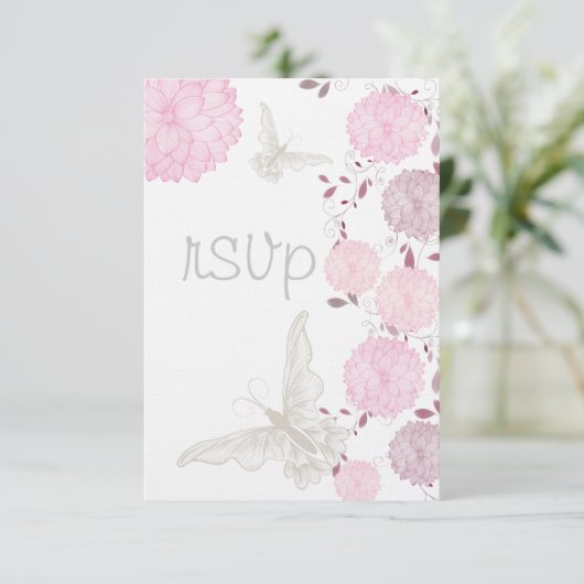 蝶とピンク菊RSVP 出欠カード (スタンド正面)