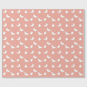 蝶とピンク – 桃の上に白 ラッピングペーパー (フラット)