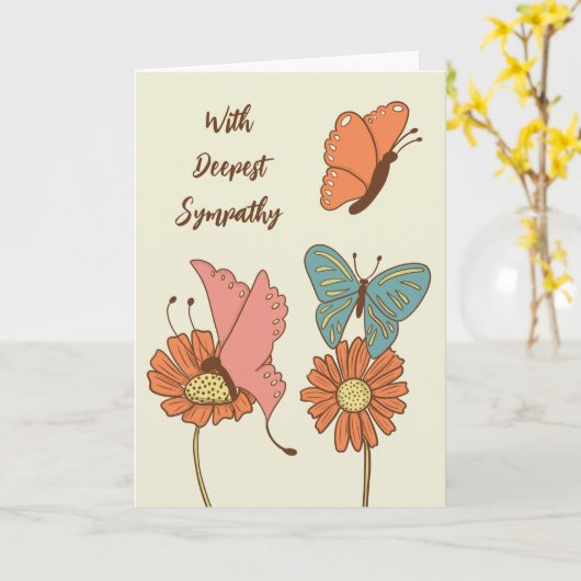 蝶とフラワーズコテージコア悔やみや弔慰 カード (黄色い花)