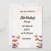 蝶とフローラの誕生日の招待 招待状 (正面)