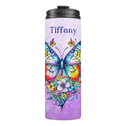 蝶とフローラハート パーソナライズされた タンブラー (正面)