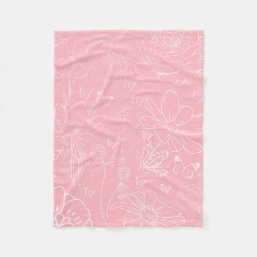 蝶とフローラピンクホワイトガールベビーシャワー フリースブランケット (正面)