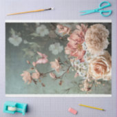 蝶とフローラブーケ、ピンク、緑、ベージュ 薄葉紙 (クラフト)