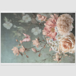 蝶とフローラブーケ、ピンク、緑、ベージュ 薄葉紙