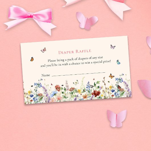 蝶とフローラ赤ちゃんシャワーおむつラッフル エンクロージャーカード