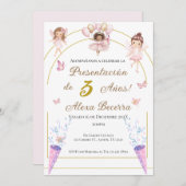 蝶とプリンセスの1歳の誕生日 スペイン語 招待状 (正面/裏面)