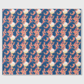 蝶とムーンスケープ – サンゴ、ティール（緑がかった色）ブルー ラッピングペーパー (フラット)