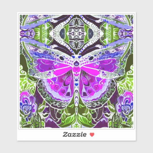 蝶とメダリオンのろうけつ染めパターンの紫 シール (シート)