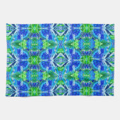 蝶とメダリオンのろうけつ染め模様（青） キッチンタオル (横)