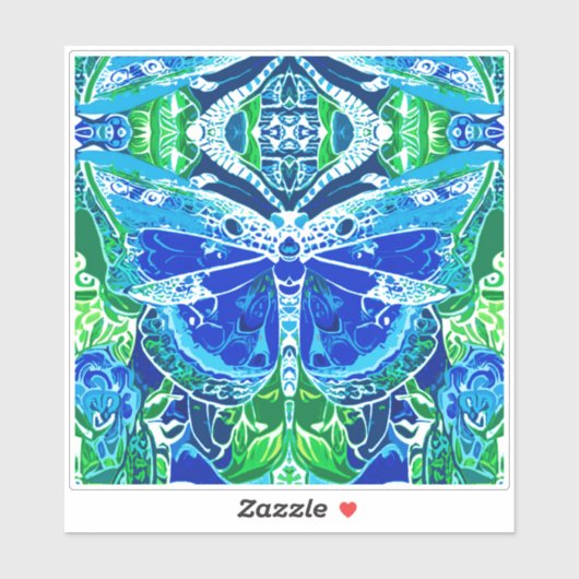 蝶とメダリオンのろうけつ染め模様（青） シール (シート)