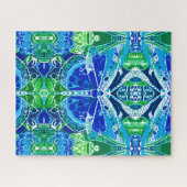 蝶とメダリオンのろうけつ染め模様(青) ジグソーパズル (横)