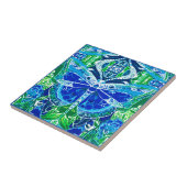 蝶とメダリオンのろうけつ染め模様(青) タイル (側面)