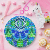 蝶とメダリオンのろうけつ染め模様（青） ペーパープレート (パーティー)