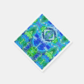 蝶とメダリオンの青い模様 スタンダードカクテルナプキン (角)