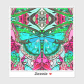 蝶とメダリオンろうけつ染めパターンターコイズ シール (シート)