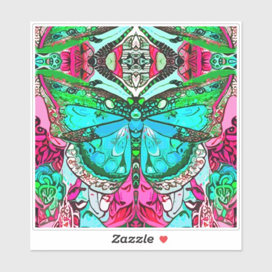 蝶とメダリオンろうけつ染めパターンターコイズ シール (シート)