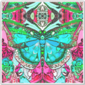 蝶とメダリオンろうけつ染めパターンターコイズ シール (正面)