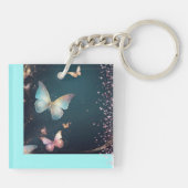蝶とモダングリッターアクリルキーチェーン キーホルダー (裏面)