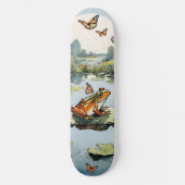 蝶とユリのパッドの上のカエル スケートボード (正面)