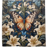 蝶とユリの植物 シャワーカーテン (正面)