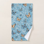 蝶とライトブルーのモザイク バスタオルセット (ハンドタオル)