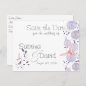 蝶とラベンダーキクの日付を保存 案内ポストカード (正面/裏面)