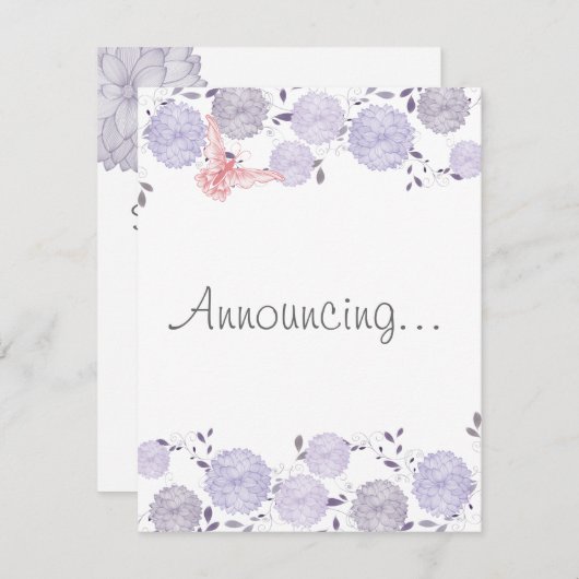 蝶とラベンダーキク婚約 案内状 (正面/裏面)