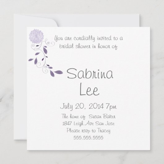 蝶とラベンダークリサンセースブライダルシャワー 招待状 (裏面)