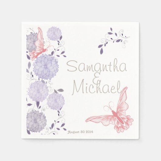 蝶とラベンダー菊 スタンダードカクテルナプキン (正面)